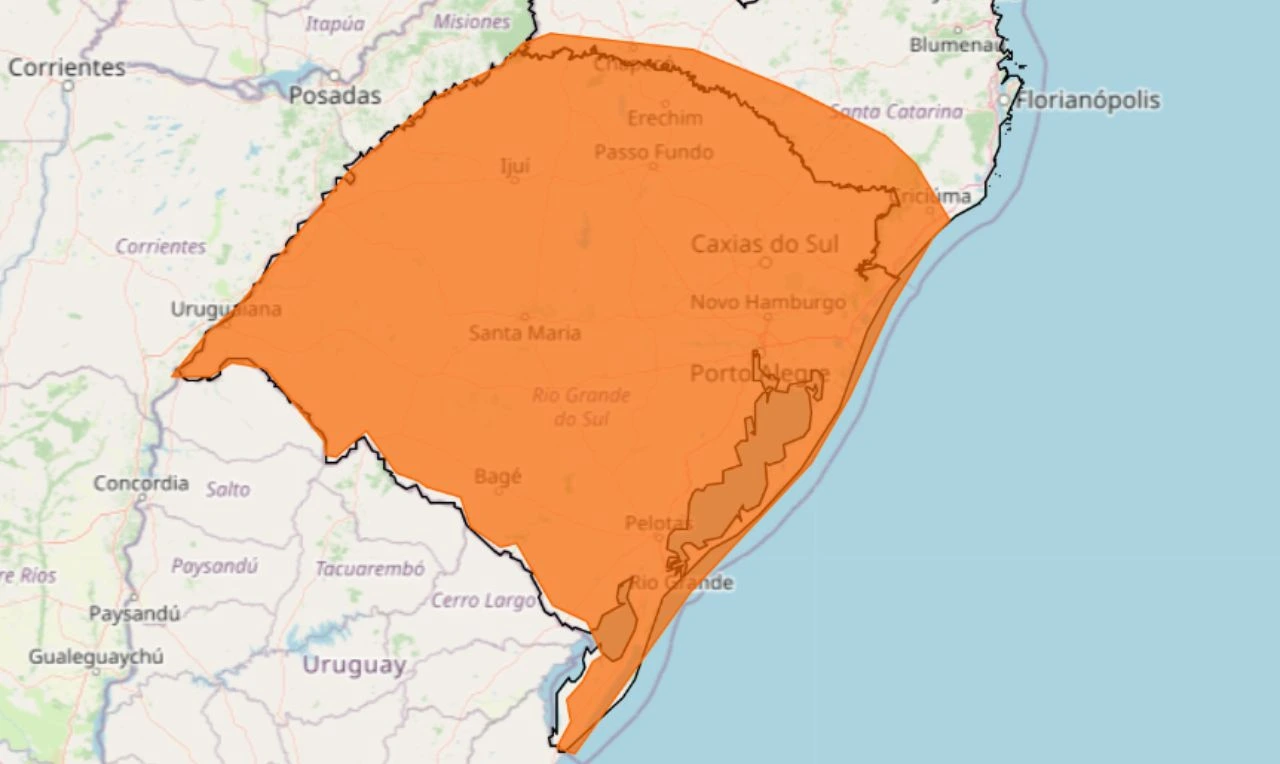 Trata-se de um alerta laranja para temperaturas baixas em parte da região Sul